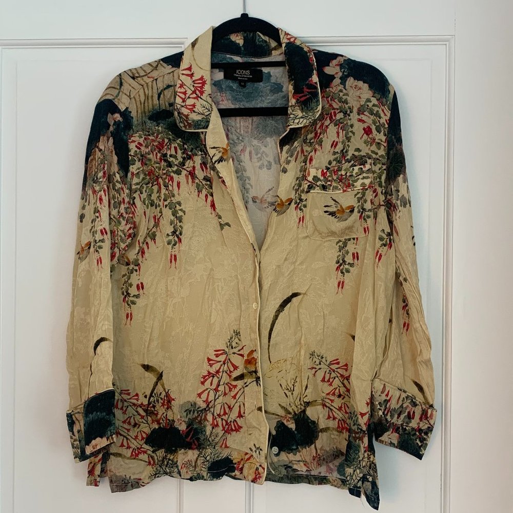 Spring Floral Satin Button Down - image 1